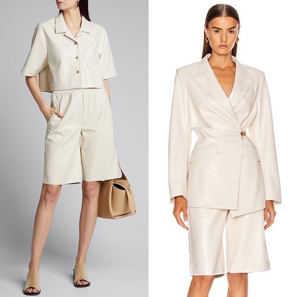 NANUSHKA Ivory Faux Leather High Rise Elastic Waist Knee Length Bermuda Short XS